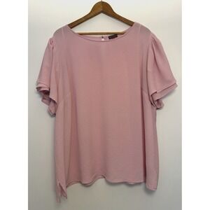 Vince Camuto Tulip Sleeve Crepe Pink Button Keyhole Blouse Size 3X Stretch Flowy